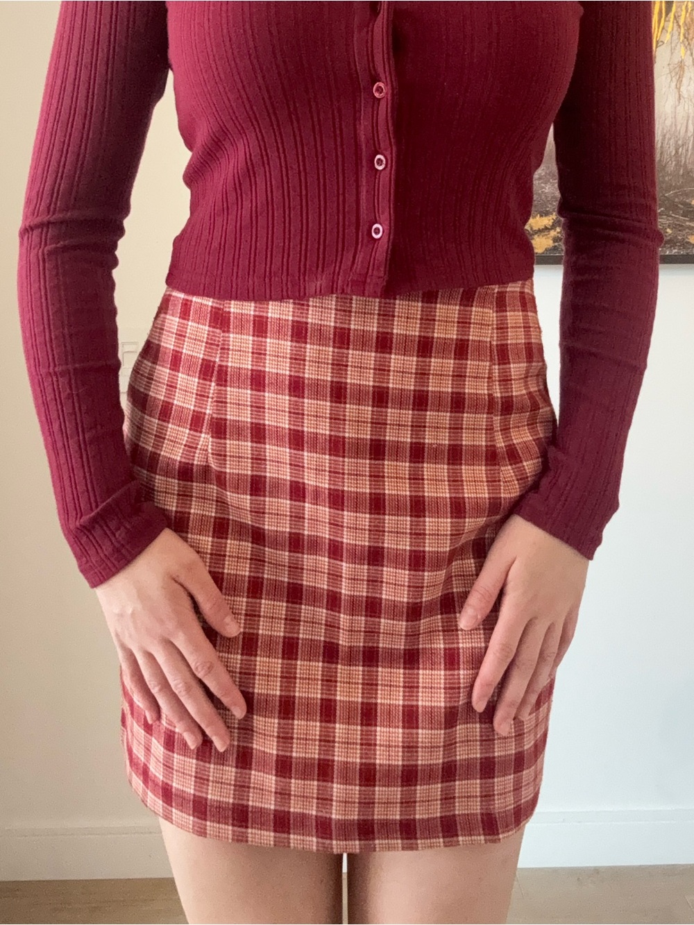 SHEIN Red Plaid Mini Skirt
